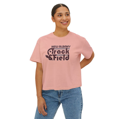 Women's Retro Track and Field Boxy Crop Short Sleeve Graphic Tee