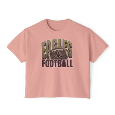 Women's New Albany First-Down Distressed Football Graphic Boxy Crop Short Sleeve Tee