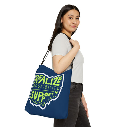 "Realize Possibilities Support Independence" Bridgeway Graphic Adjustable Tote Bag