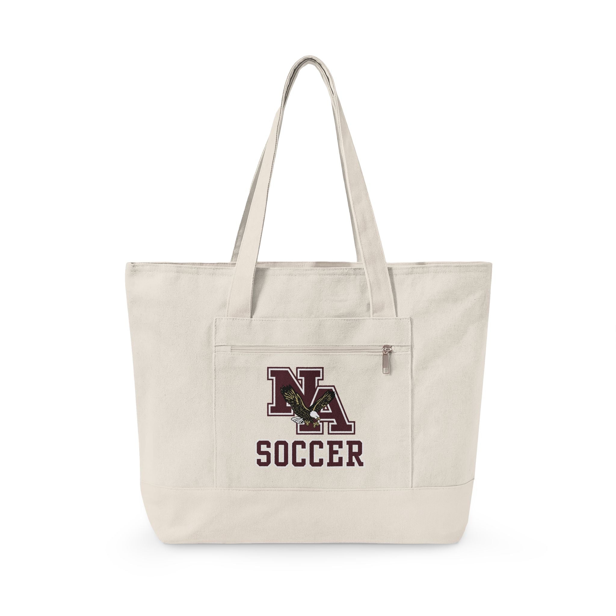 New Albany Classic Maroon Soccer Logo Graphic Zippered Canvas Tote