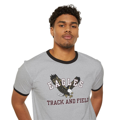 Adult Unisex Flying Track and Field Eagle Graphic Short Sleeve Ringer Tee
