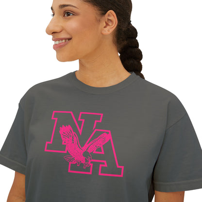 Women's Neon Pink Power Logo Graphic Boxy Crop Short Sleeve Tee - PINK OCTOBER