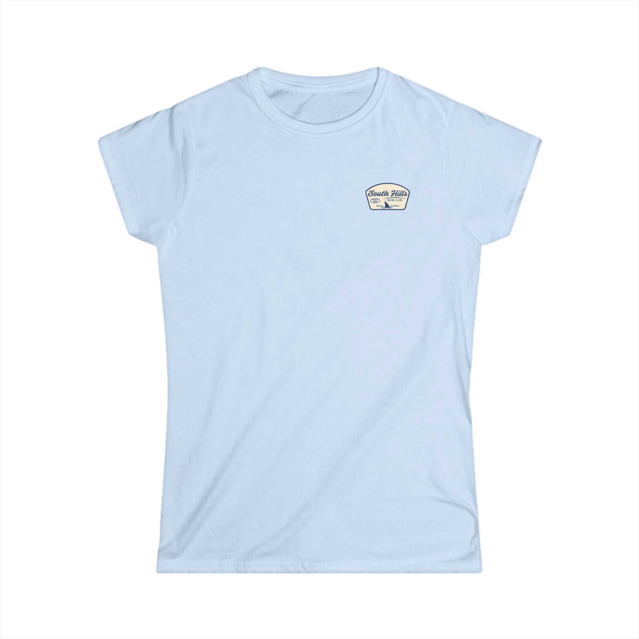 Women's South Hiils Swim Club Home of the Sharks Graphic Short Sleeve Gildan Softstyle Tee