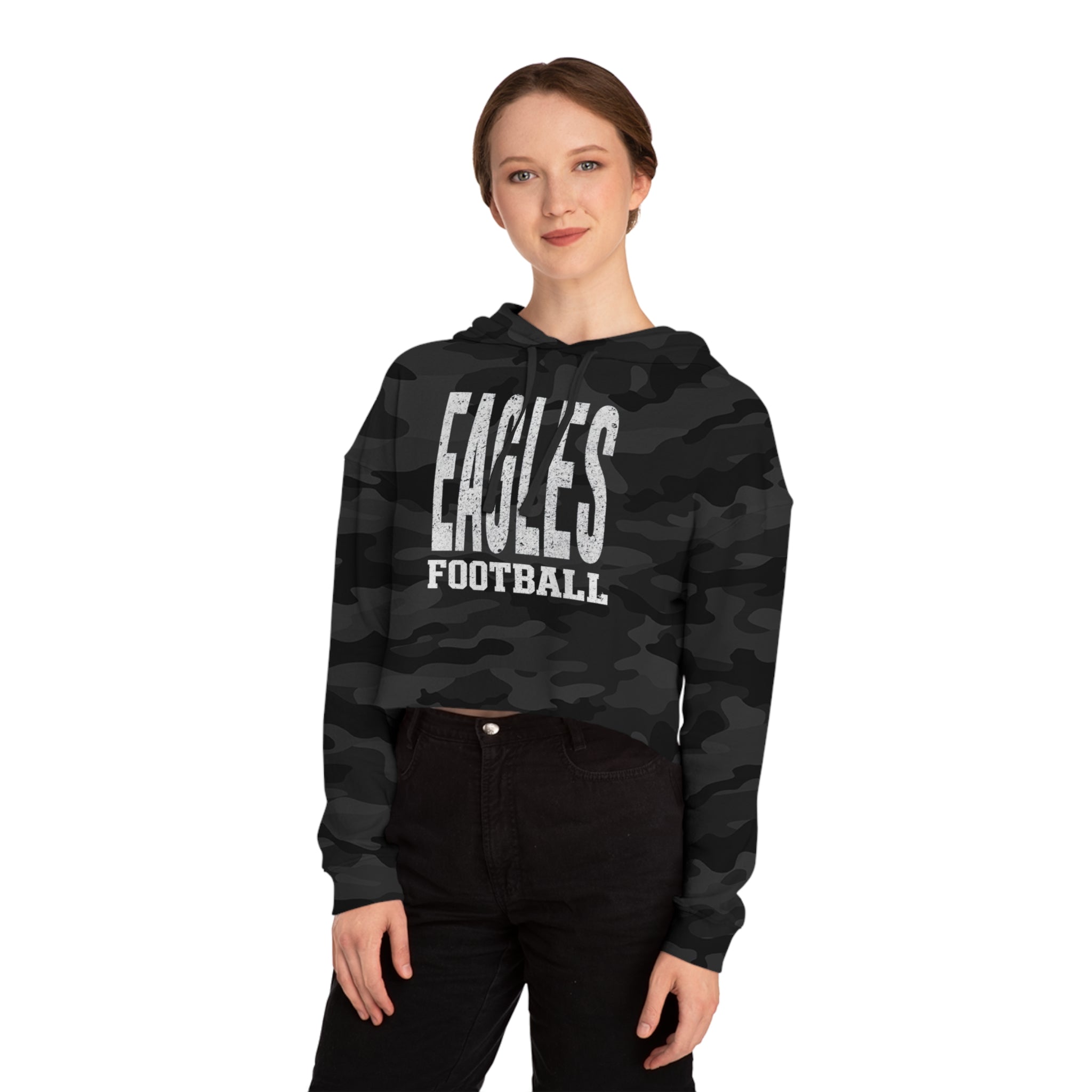 Women's New Albany Football Distressed Enlarged Graphic Crop Hoodie