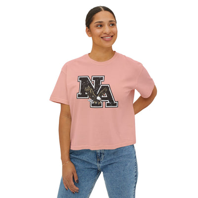 Women's Vintage Distressed Black Logo Boxy Crop Short Sleeve Graphic Tee