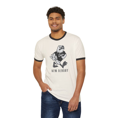 Adult Unisex New Albany Black and White Vintage Fighting Eagle Graphic Short Sleeve Ringer Tee