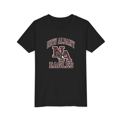 Youth New Albany Vintage Vibes Football Logo Graphic Short Sleeve Bella + Canvas Soft Tee