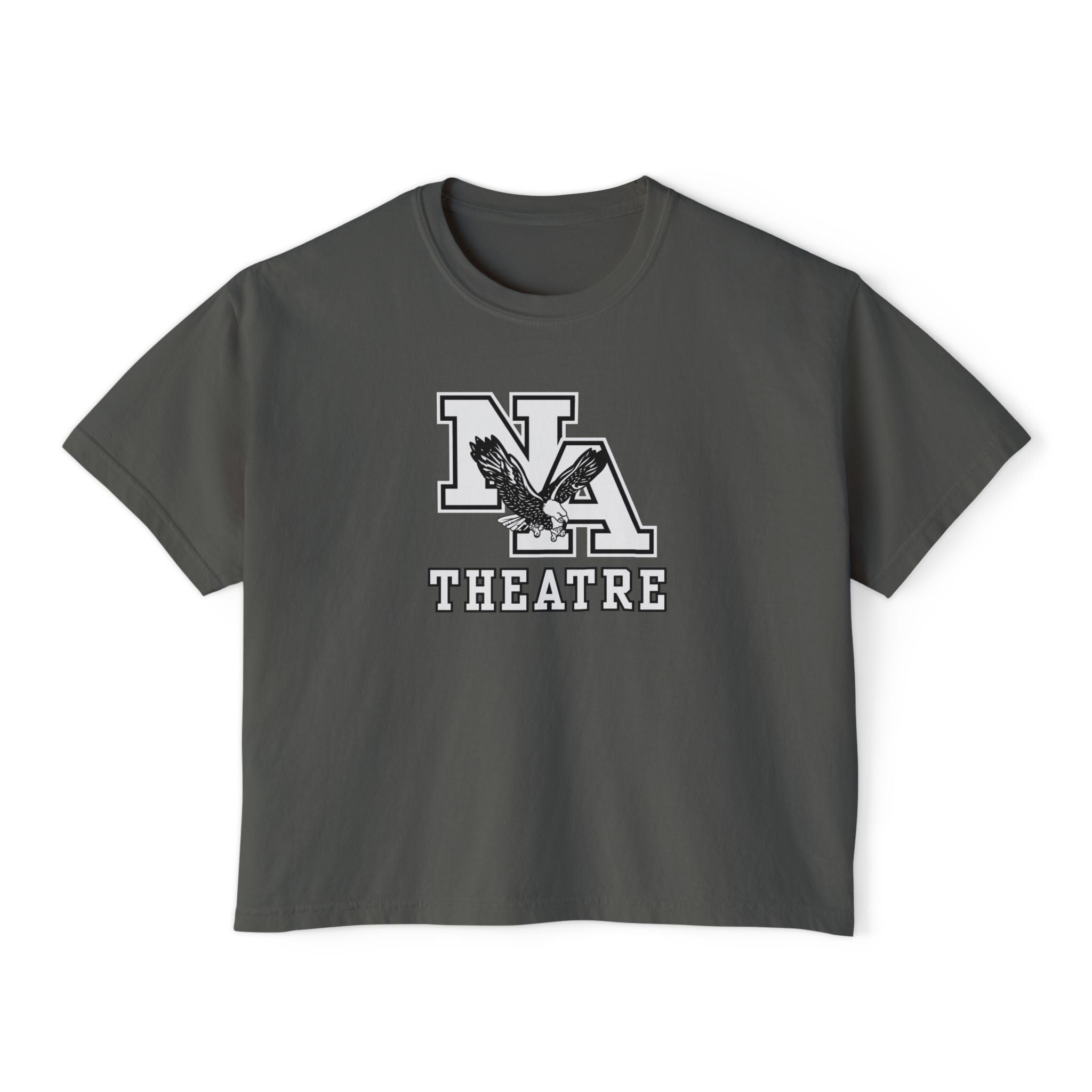 Women's White/Black Classic NA Theatre Logo Graphic Boxy Crop Short Sleeve Tee