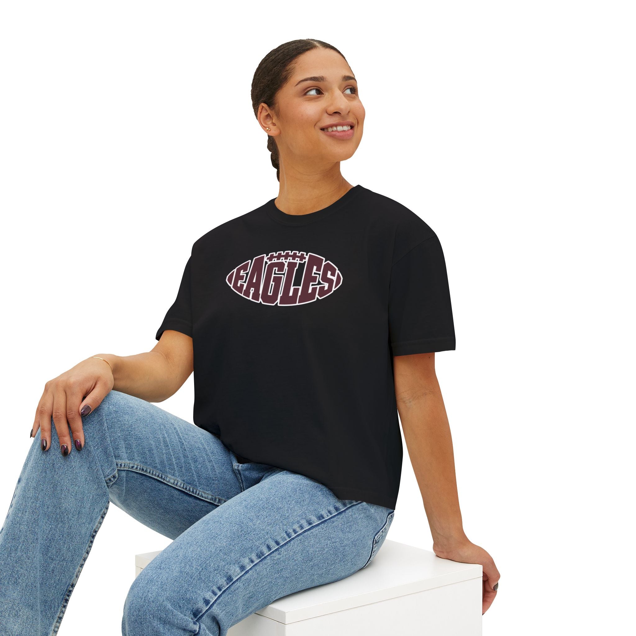 Women's New Albany Football Eagle Ball Graphic  Boxy Crop Short Sleeve Tee
