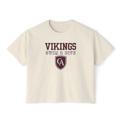 Women's Columbus Academy Vikings Swim & Dive Graphic Boxy Crop Short Sleeve Tee