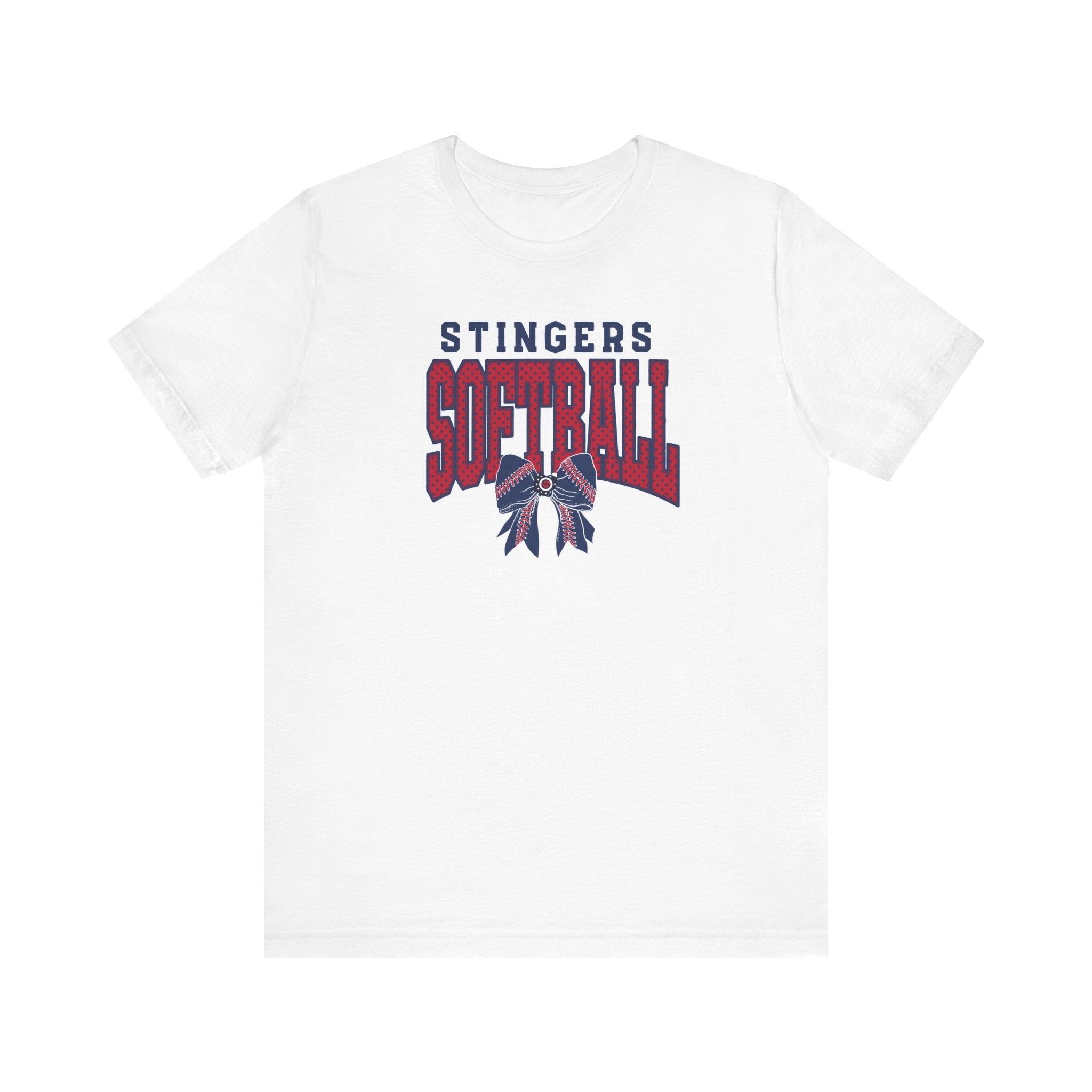 Adult Unisex Stingers Softball Stitched Bow Graphic Short Sleeve Bella + Canvas Soft Tee