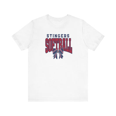 Adult Unisex Stingers Softball Stitched Bow Graphic Short Sleeve Bella + Canvas Soft Tee
