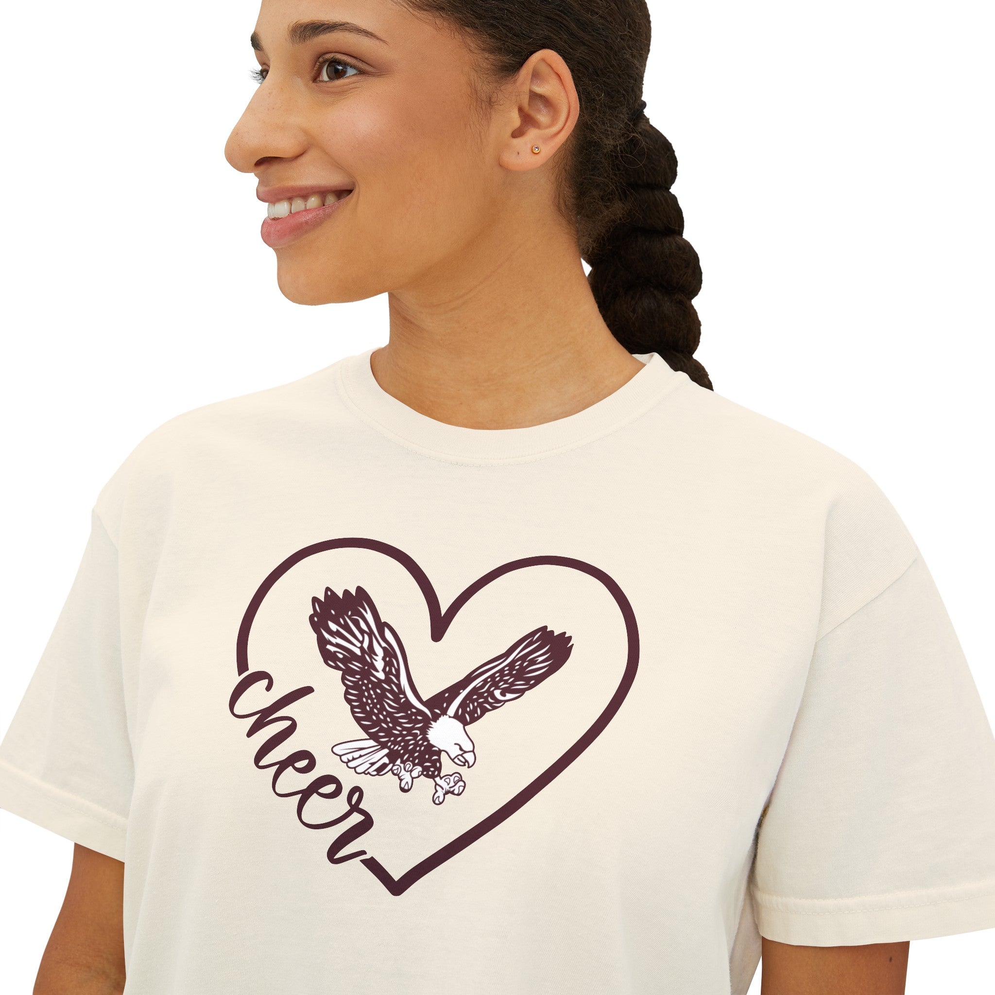 Women's Eagles Cheer Love Boxy Crop Short Sleeve Graphic Tee - New Albany Eagles