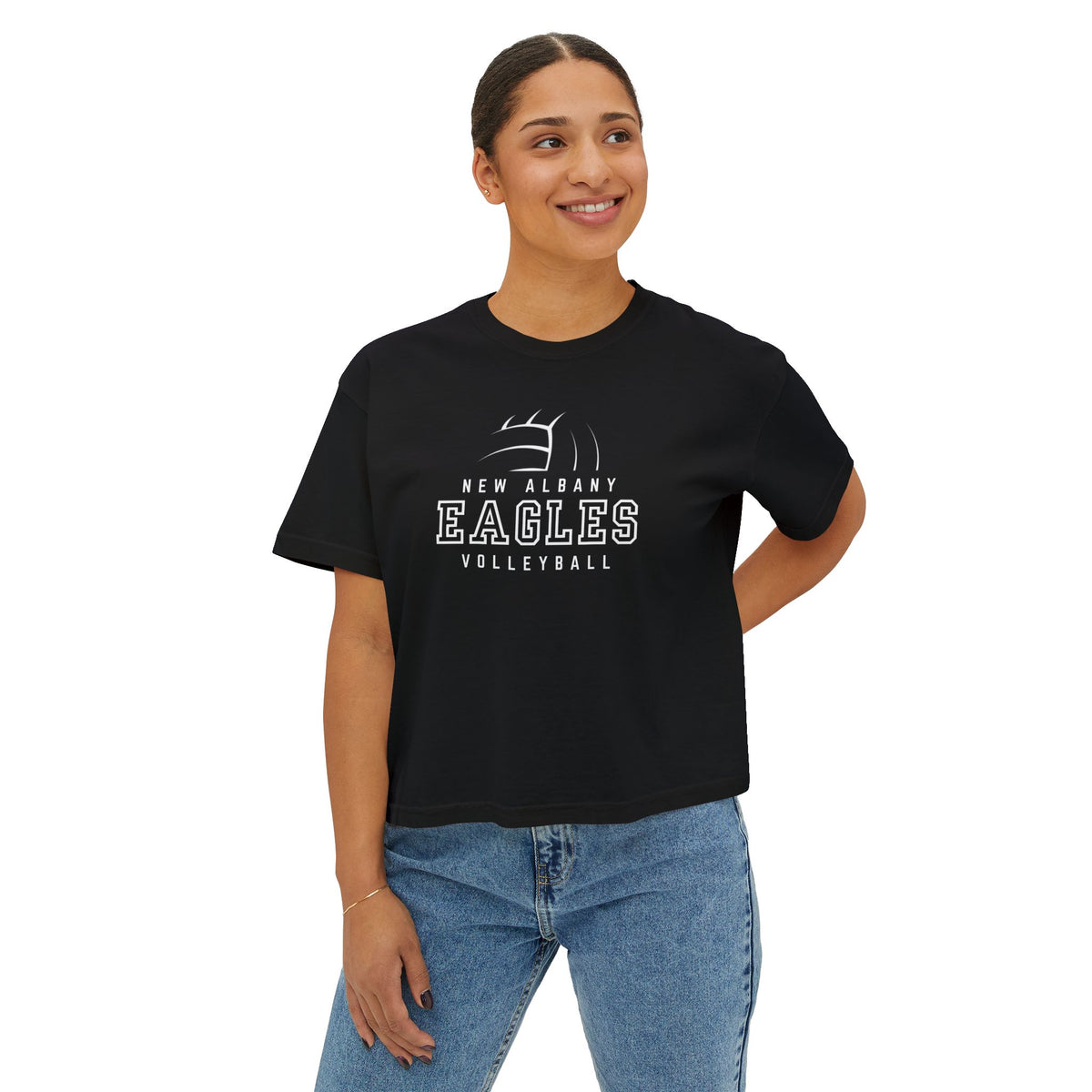 Women's New Albany Eagles Victory Volleyball Graphic Boxy Crop Short Sleeve Tee