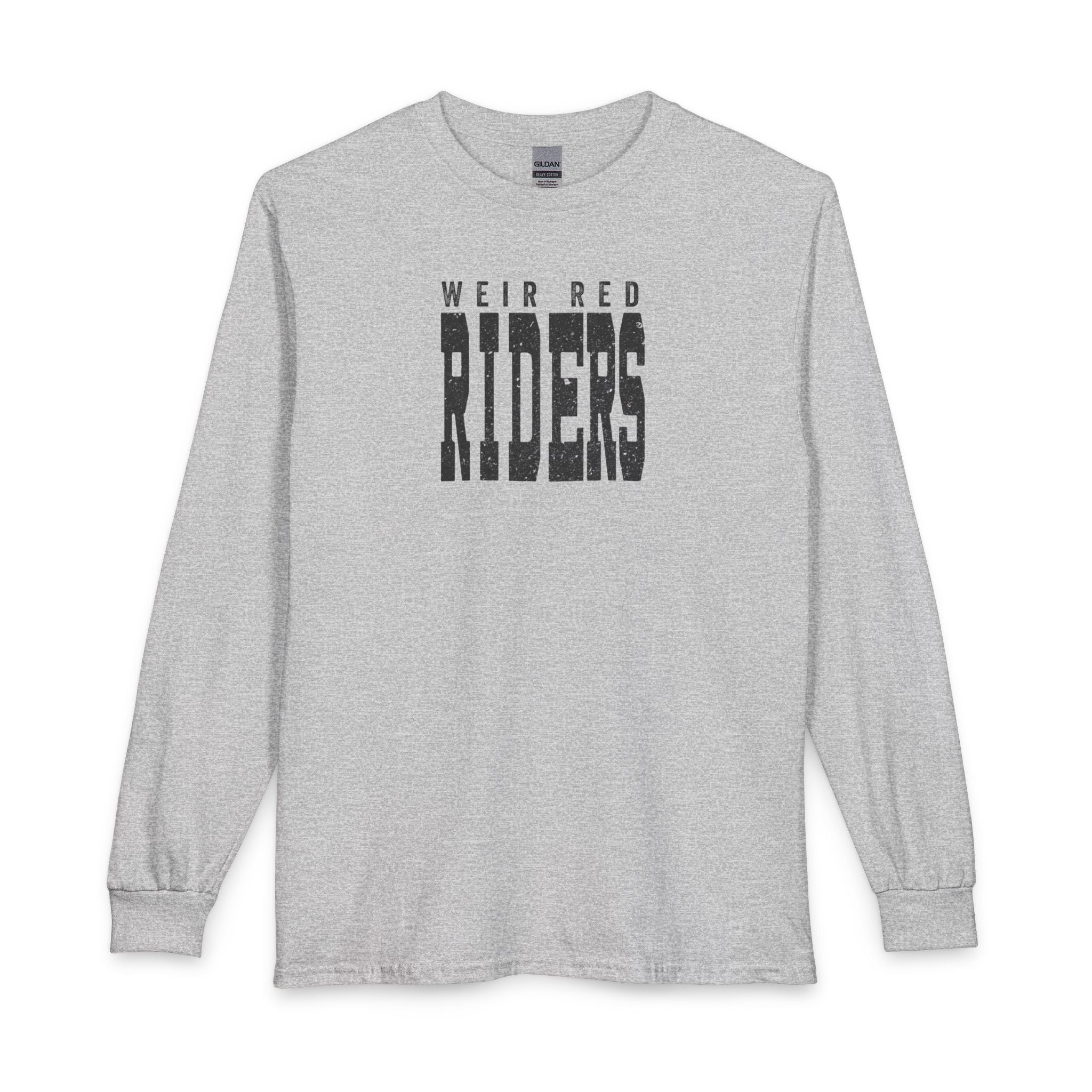 Adult Unisex Weir Red Riders Distressed Enlarged Graphic Long Sleeve Gildan Tee