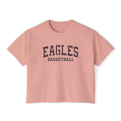 Women's Eagles Basketball Distressed Graphic Boxy Crop Short Sleeve Tee