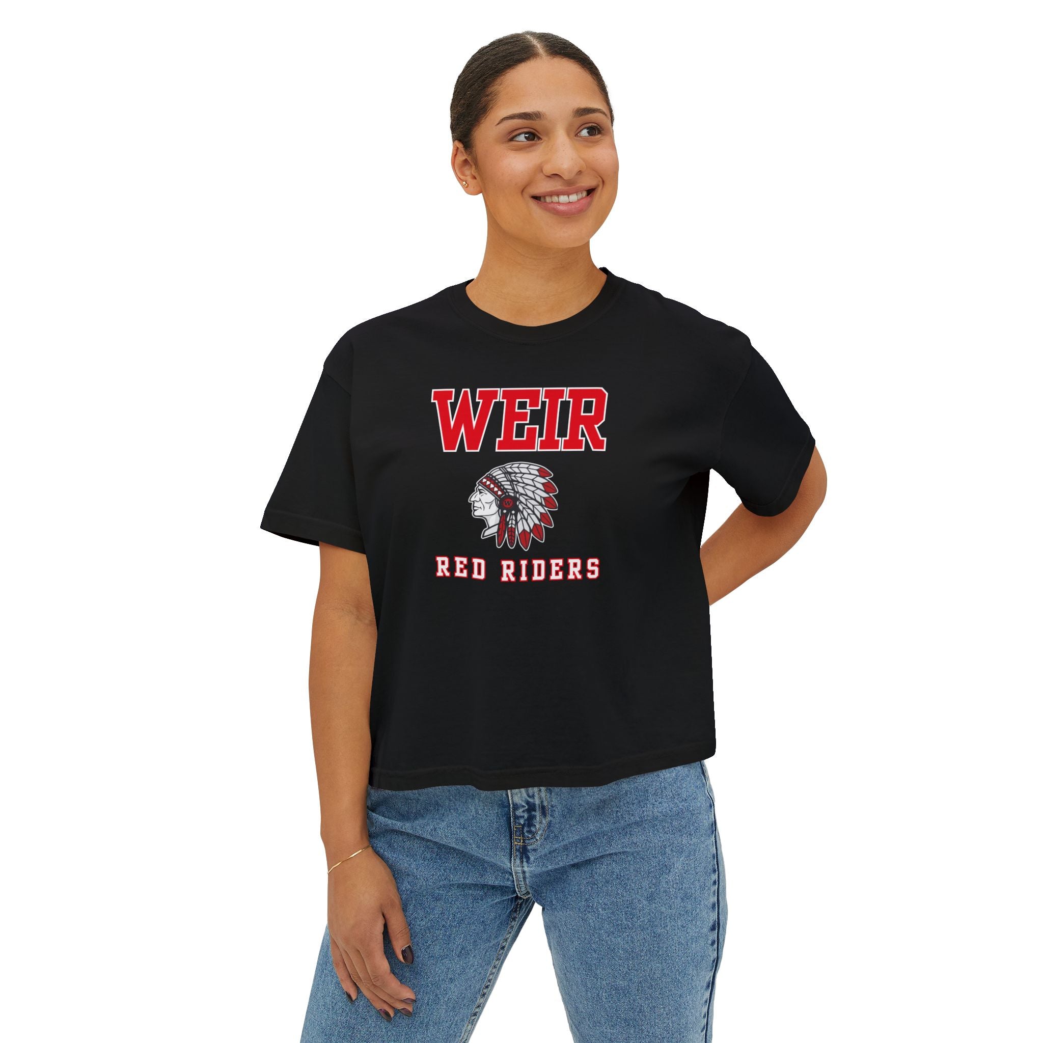 Women's Weir Red Riders Classic Mascot Graphic Boxy Crop Short Sleeve Tee