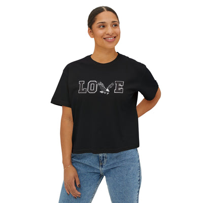 Women's Eagles Love Graphic Short Sleeve Boxy Crop Tee