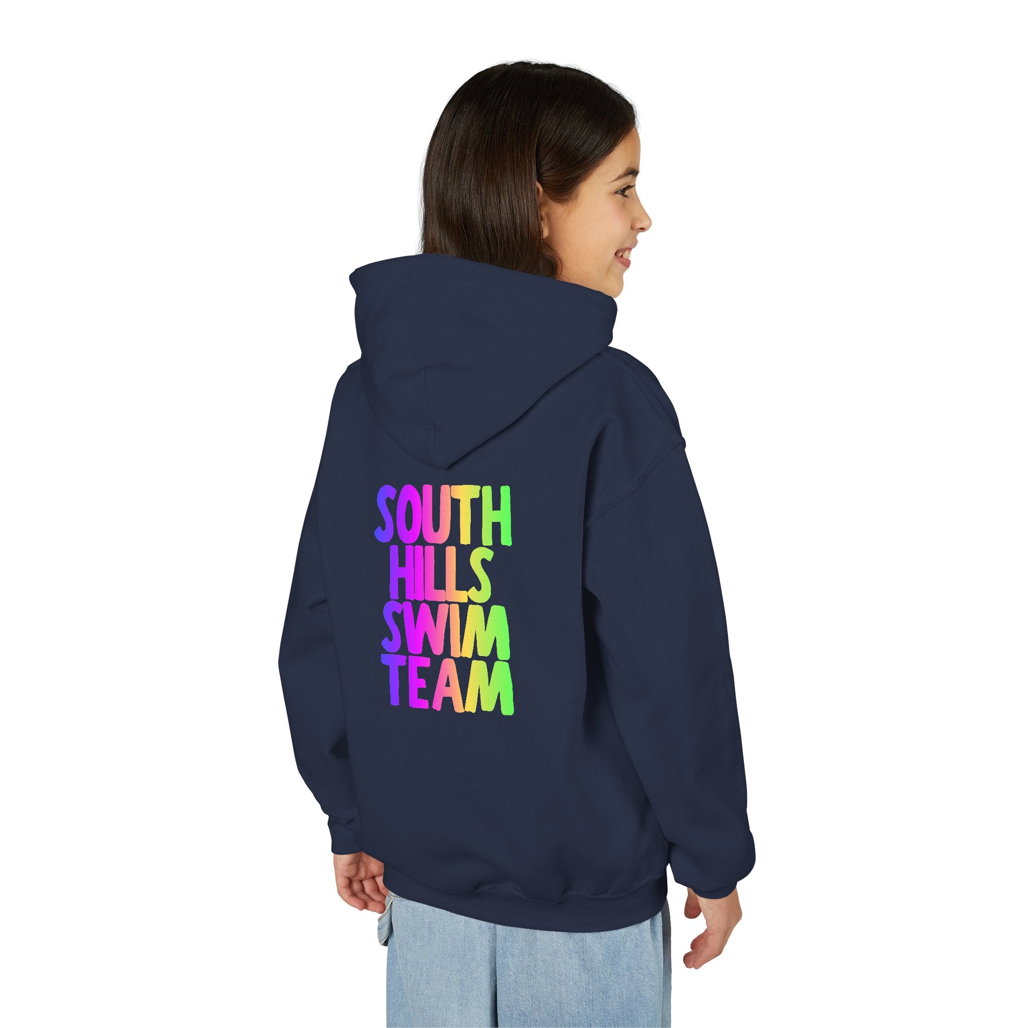 Youth South Hills Swim Team Neon Rainbow Graphic Hoodie