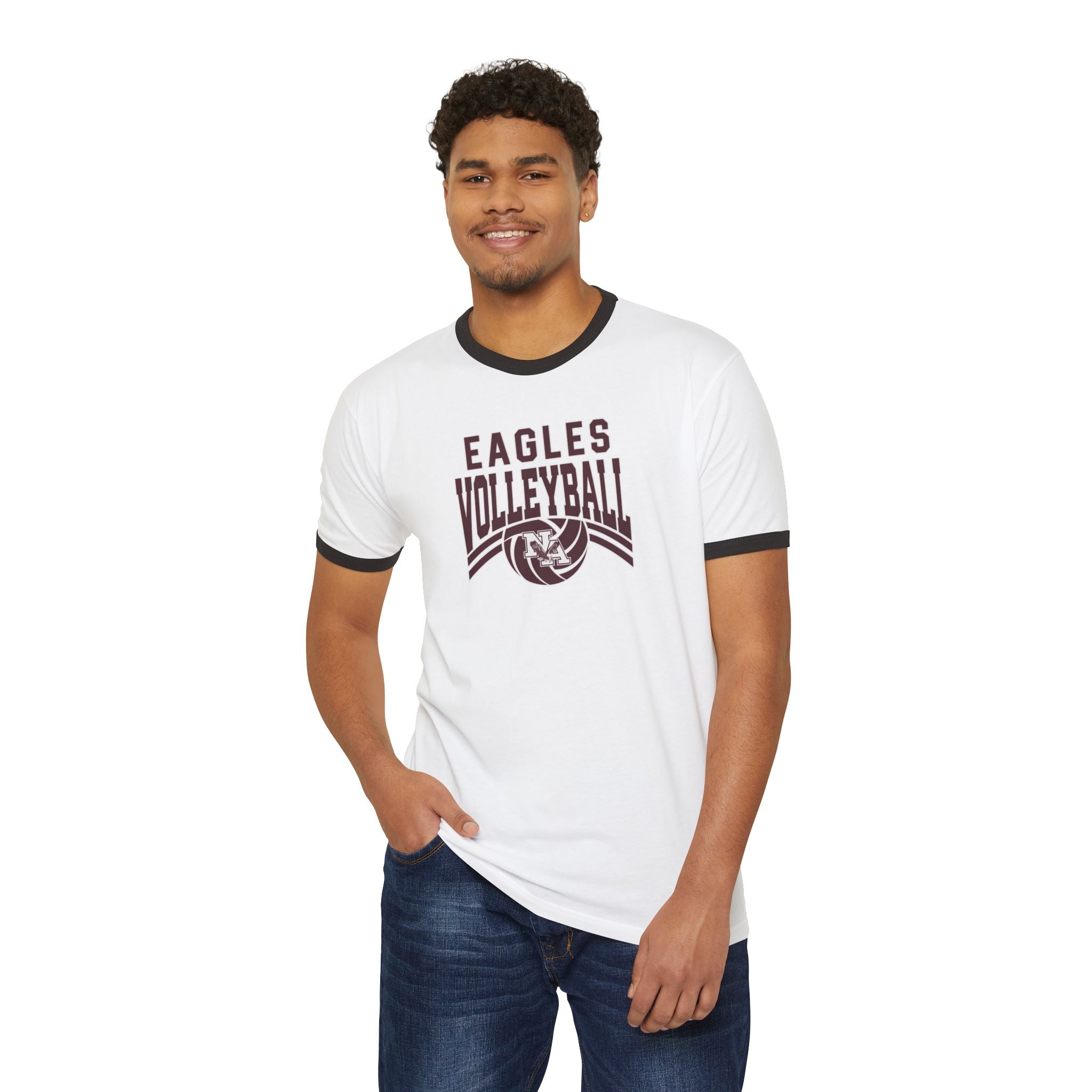 Adult Unisex New Albany Volleyball Varsity Arch Graphic Short Sleeve Ringer Tee