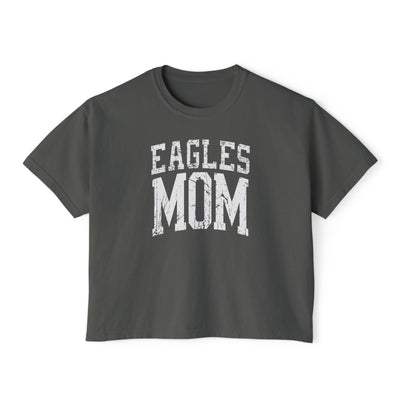 Women's Distressed Eagles Mom Graphic Boxy Crop Short Sleeve Tee