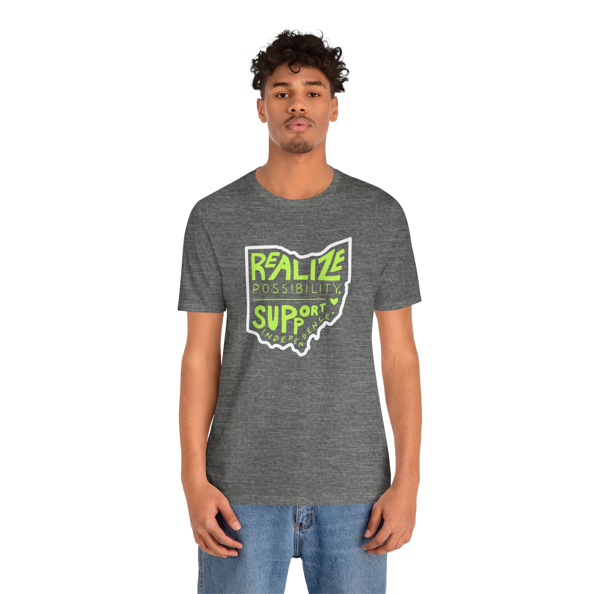 Adult Unisex Realize Possibility Support Independence Short Sleeve Soft Tee - Bridgeway Academy