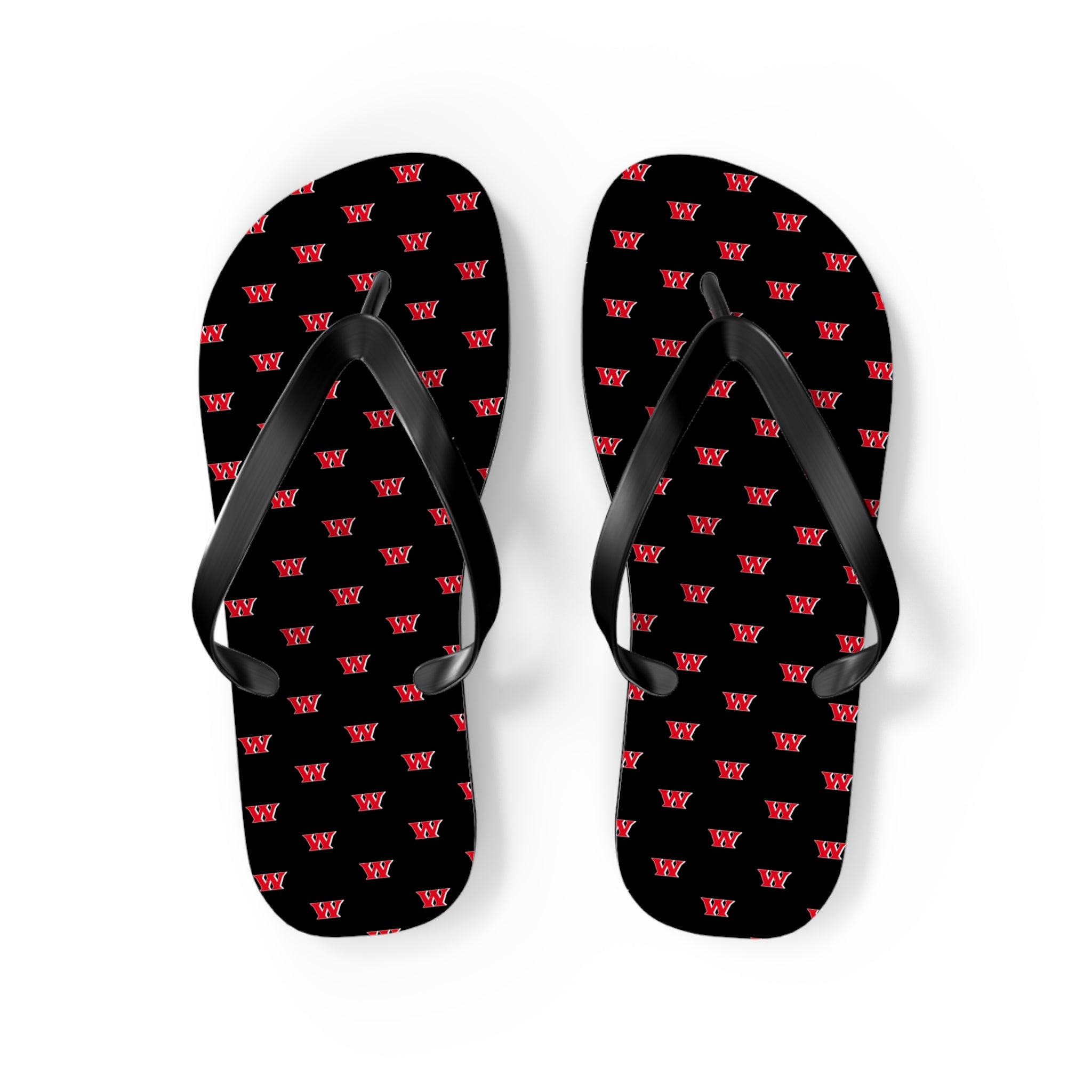 Weir Allover Red W Logo Print Flip Flops