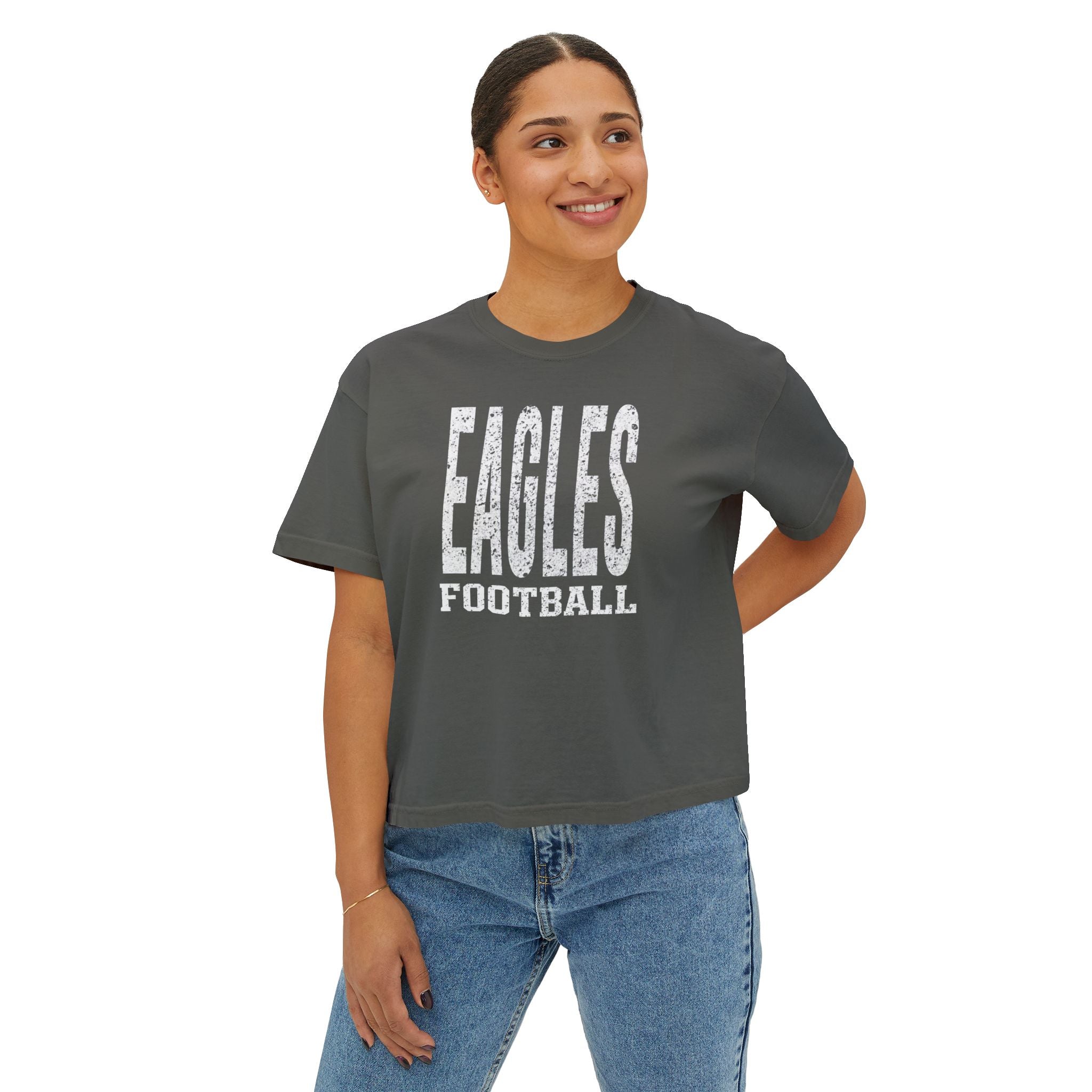 Women's New Albany Football Distressed Enlarged Graphic Boxy Crop Short Sleeve Tee