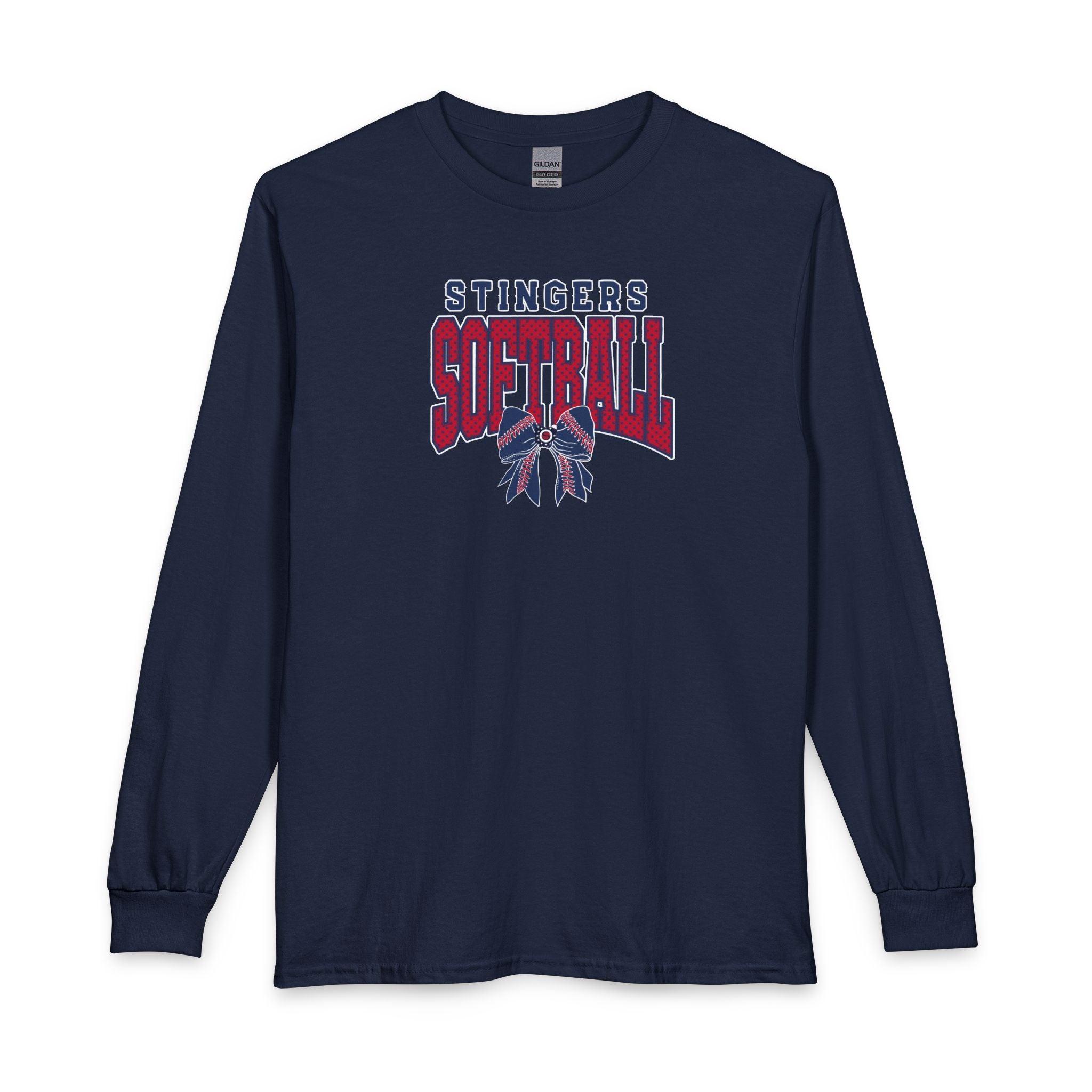 Adult Unisex Stingers Softball Stitched Bow Graphic Long Sleeve Gildan Tee