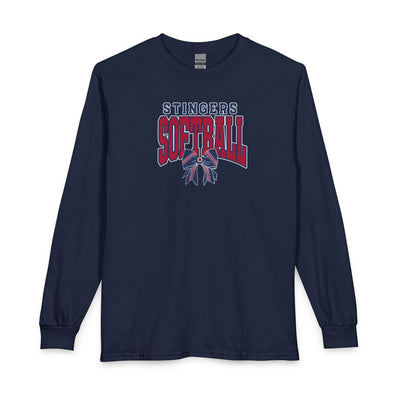 Adult Unisex Stingers Softball Stitched Bow Graphic Long Sleeve Gildan Tee