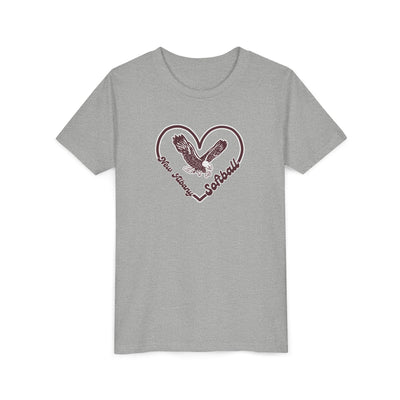 Youth Eagles Softball Heart Graphic Short Sleeve Soft Tee