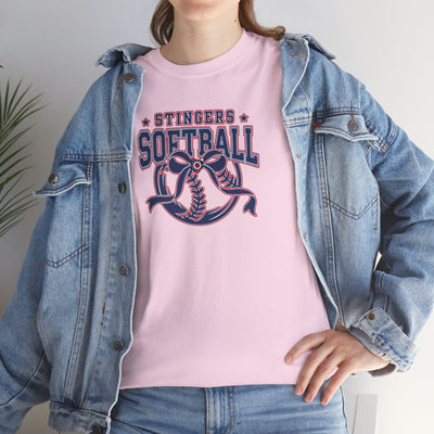 Adult Unisex Stingers Softball Spirit Bow Graphic Short Sleeve Gildan Heavy Tee