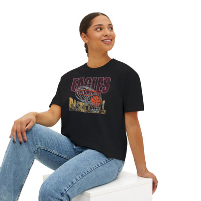Women's Eagles Swish Distressed Basketball Graphic Boxy Crop Short Sleeve Tee
