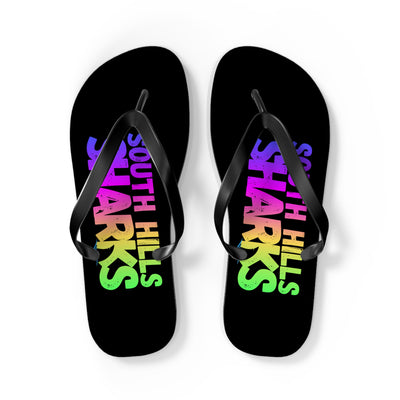 South Hills Sharks Neon Rainbow Graphic Print Flip Flops