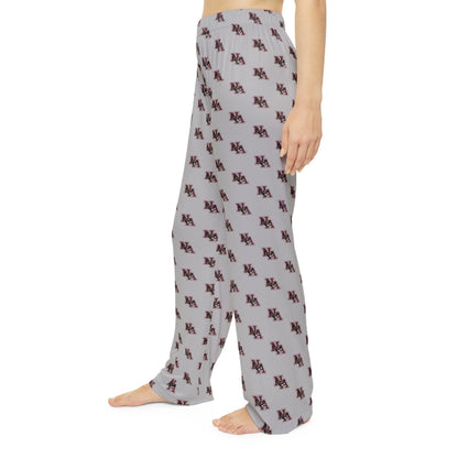 Women's Pajama Pant in Grey with Allover Classic Maroon Logo Print