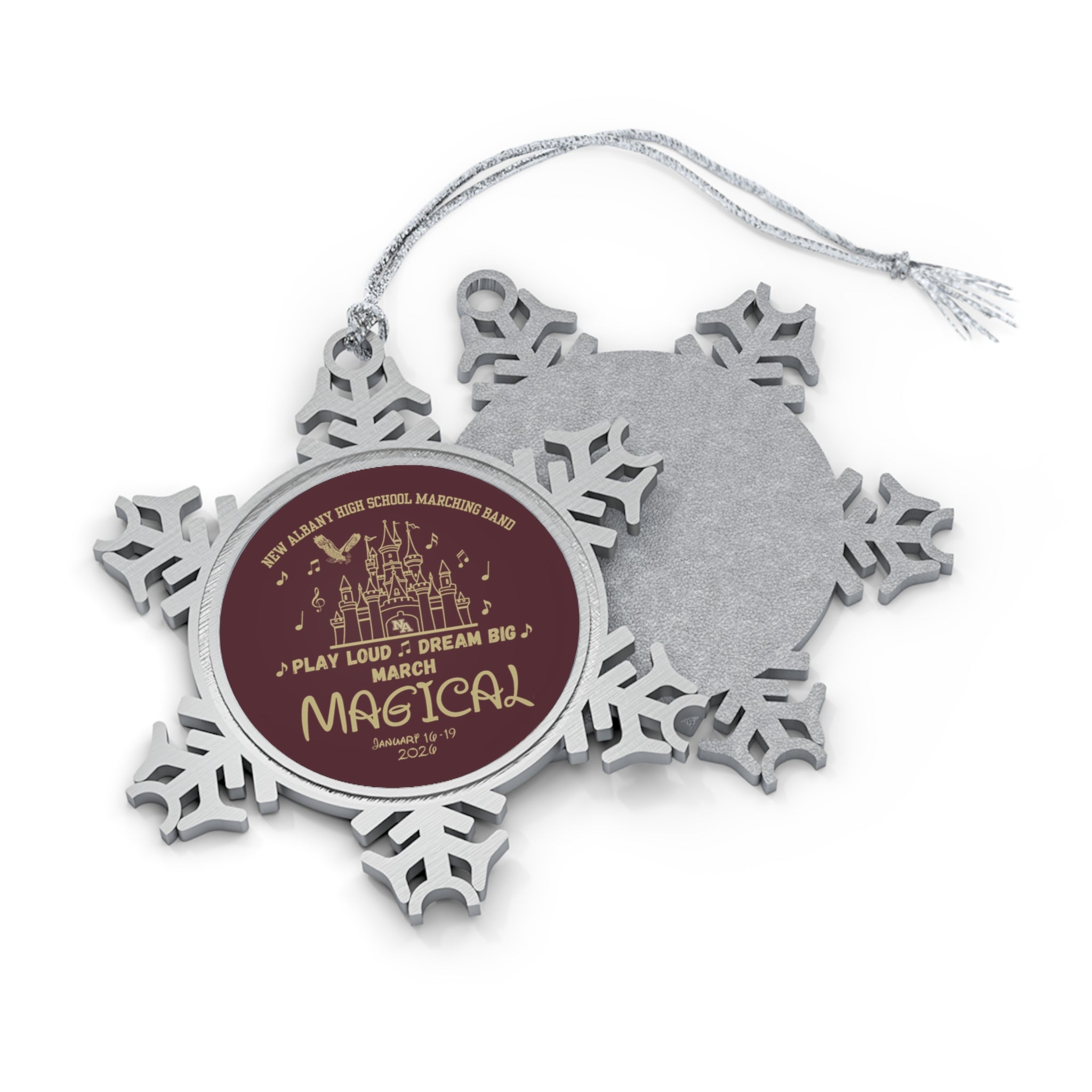 NAHS Marching Band March Magical Graphic Pewter Snowflake Ornament