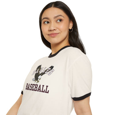 Adult Unisex Flying Baseball Eagle Graphic Short Sleeve Ringer Tee