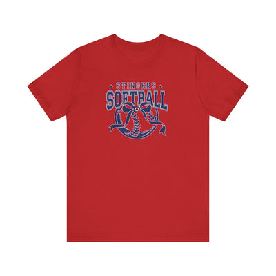 Adult Unisex Stingers Softball Spirit Bow Graphic Short Sleeve Bella + Canvas Soft Tee