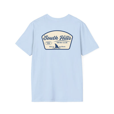 Adult Unisex South Hills Swim Club Home of the Sharks Graphic Short Sleeve Gildan Softstyle Tee