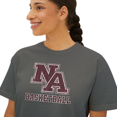 Women's New Albany Basketball Vintage Vibe Logo Graphic Boxy Crop Short Sleeve Tee