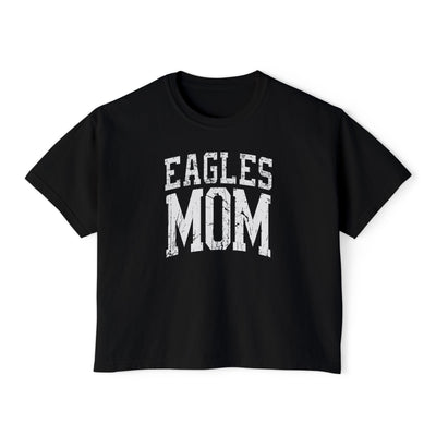 Women's Distressed Eagles Mom Graphic Boxy Crop Short Sleeve Tee