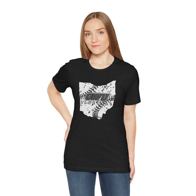 Adult Unisex OWU Baseball Stitches Distressed Ohio Graphic Short Sleeve Soft Tee