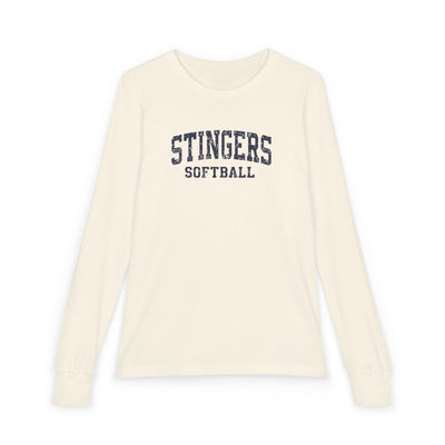 Youth Stingers Softball Vintage Distressed Graphic Bella + Canvas Long Sleeve Soft Tee