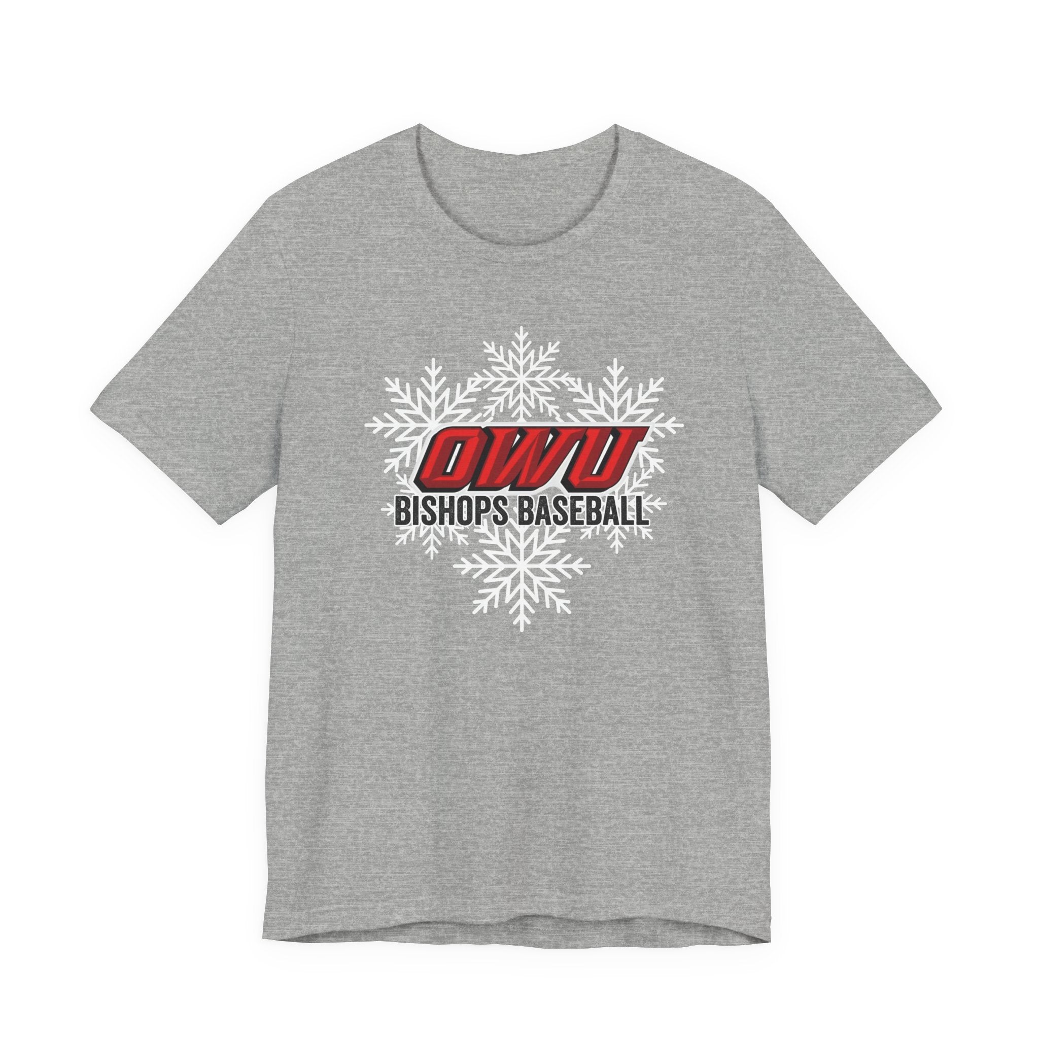 Adult Unisex OWU Bishops Baseball Spirited Snowflake Graphic Short Sleeve Soft Tee