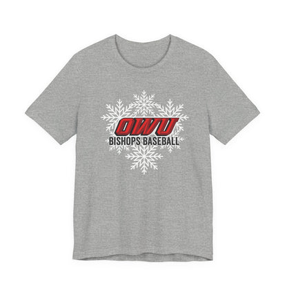 Adult Unisex OWU Bishops Baseball Spirited Snowflake Graphic Short Sleeve Soft Tee