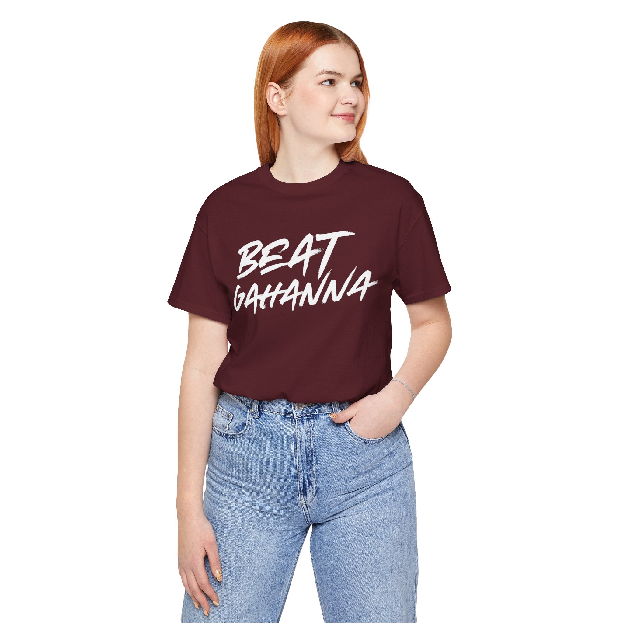 Adult Unisex BEAT GAHANNA Graphic Short Sleeve Soft Tee - Maroon/White