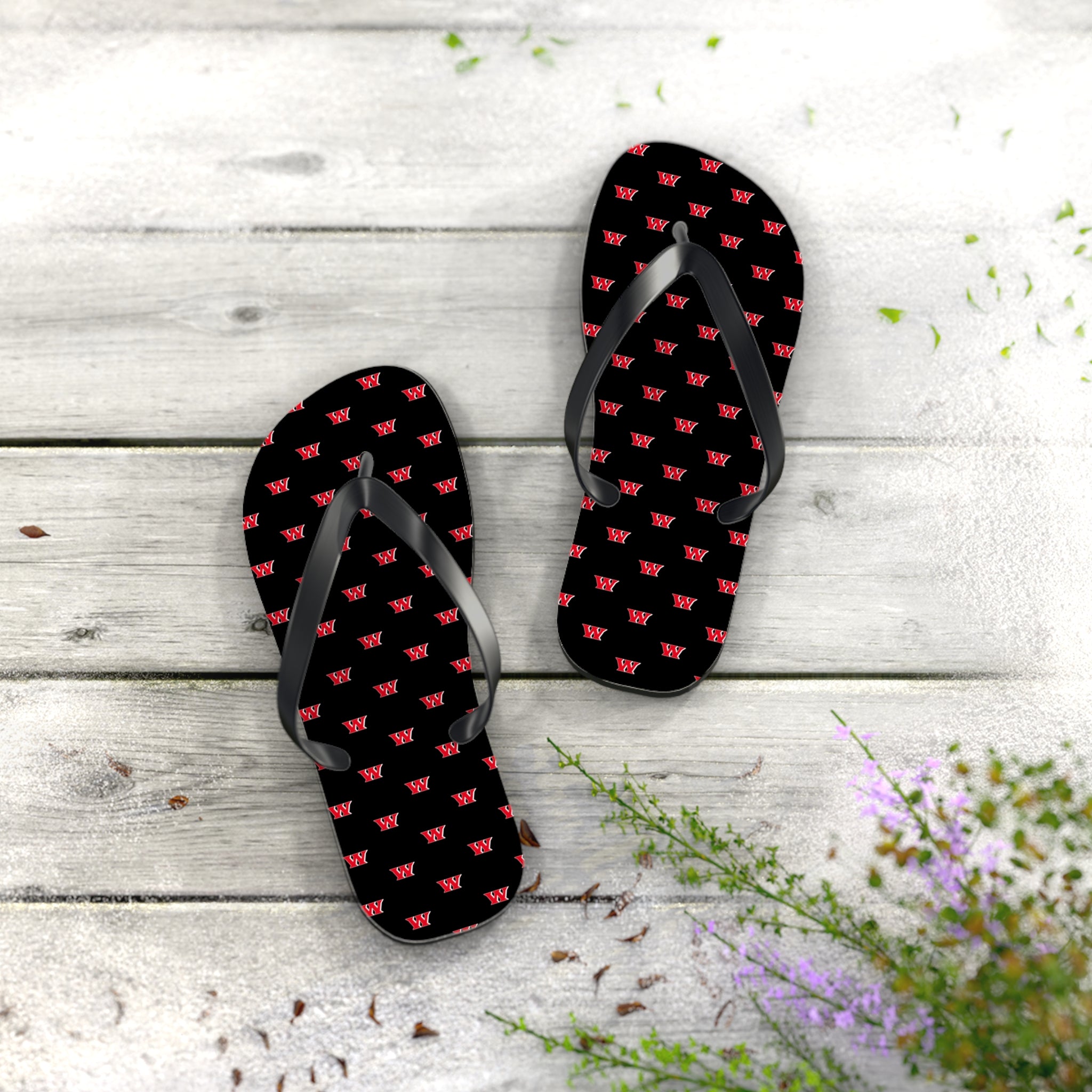 Weir Allover Red W Logo Print Flip Flops