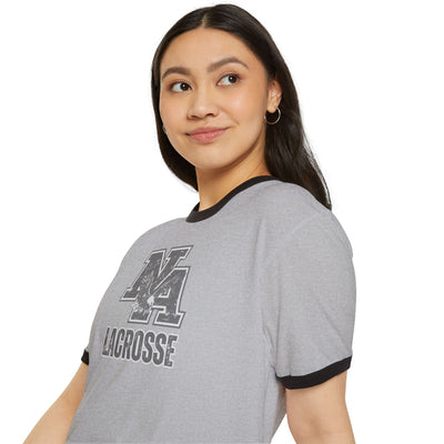 Adult Unisex Vintage Distressed Classic Logo Lacrosse Graphic Short Sleeve Ringer Tee