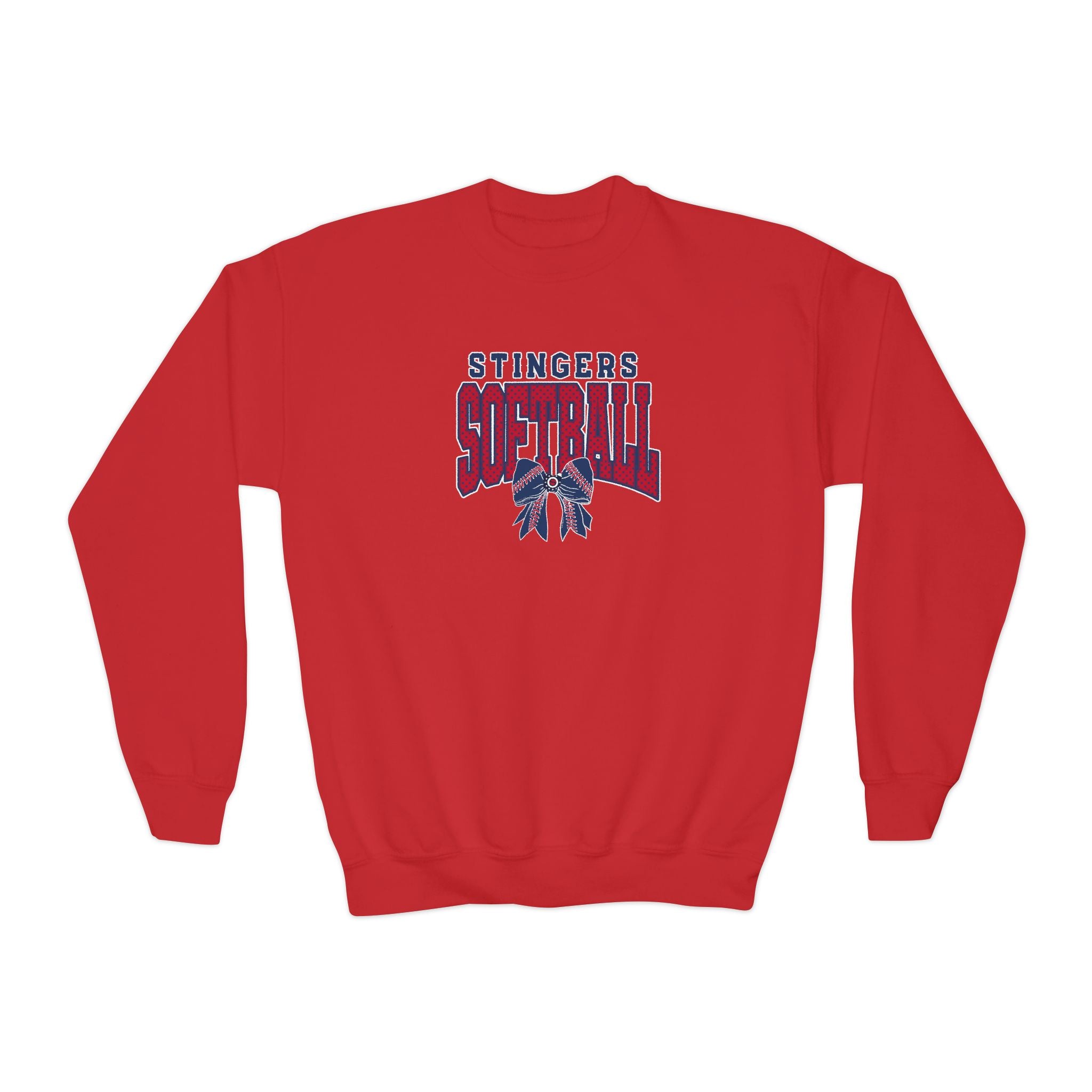 Youth Stingers Softball Stitched Bow Graphic Gildan Heavy Blend Sweatshirt