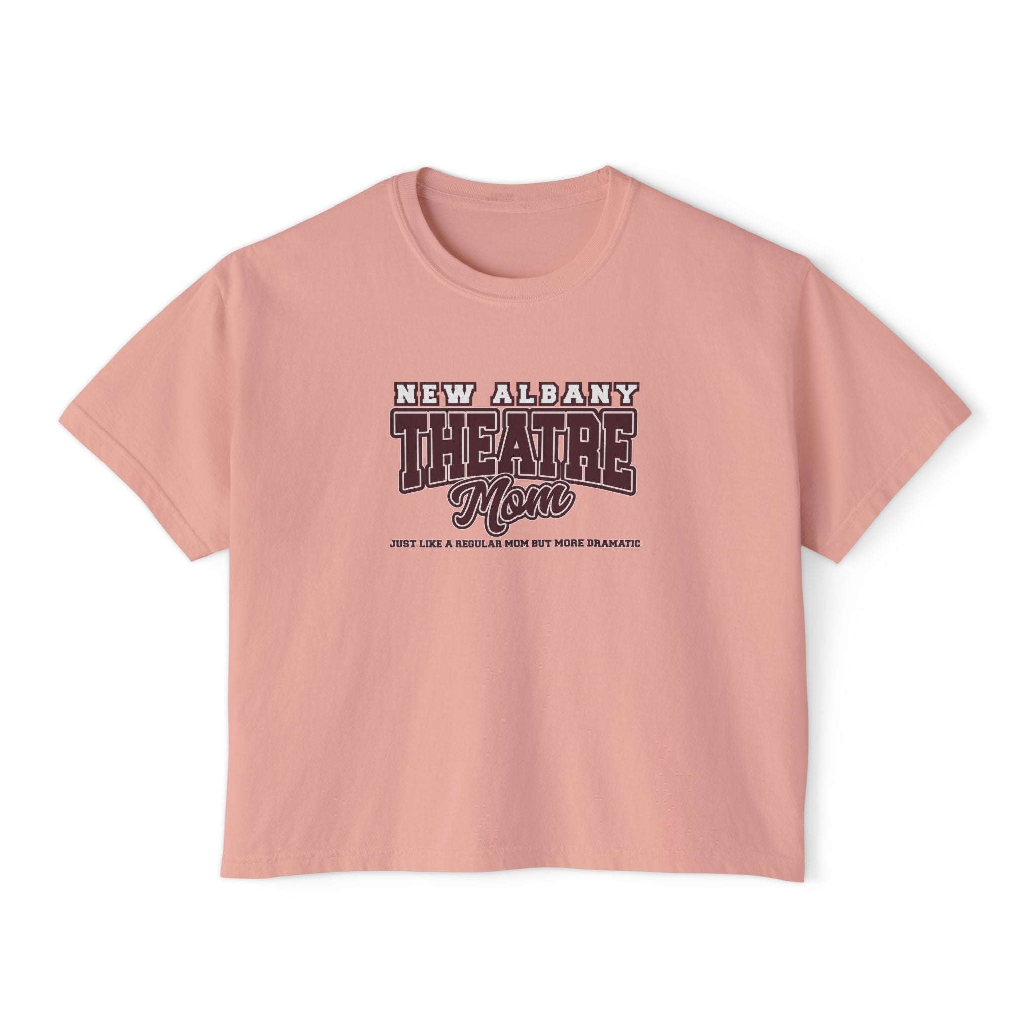 Women's New Albany Theatre Dramatic Mom Graphic Boxy Crop Short Sleeve Tee